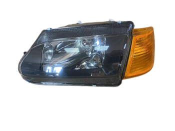 Блок фара 2114 левая желтый указатель под БОШ черный корпус и маска прозрачное стекло (ML117)
